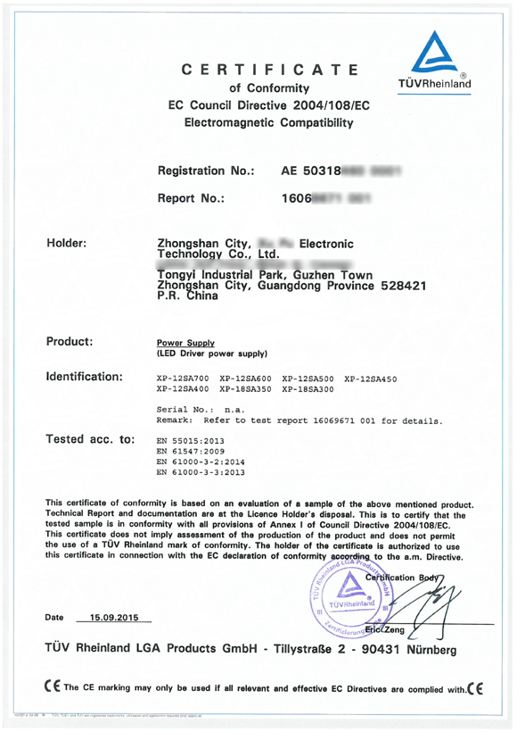 TUV-CE-EMC certificate
